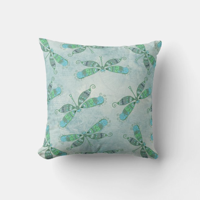 Coussin Dragonflies Boho en bleu (Recto)