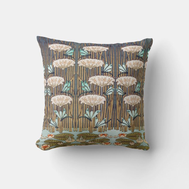 Coussin Dragonflies Water Lilies Marais Art Nouveau (Recto)