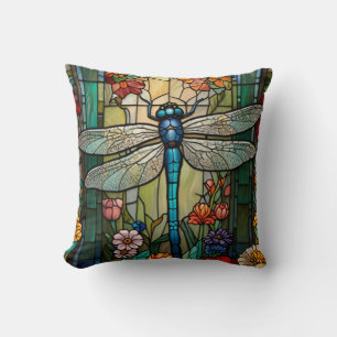Coussin Dragonfly art peinture botanique boho chic forêt