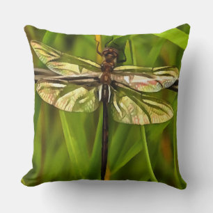 Coussin Dragonfly Artistique En Brown Et Jaune Sur Vert