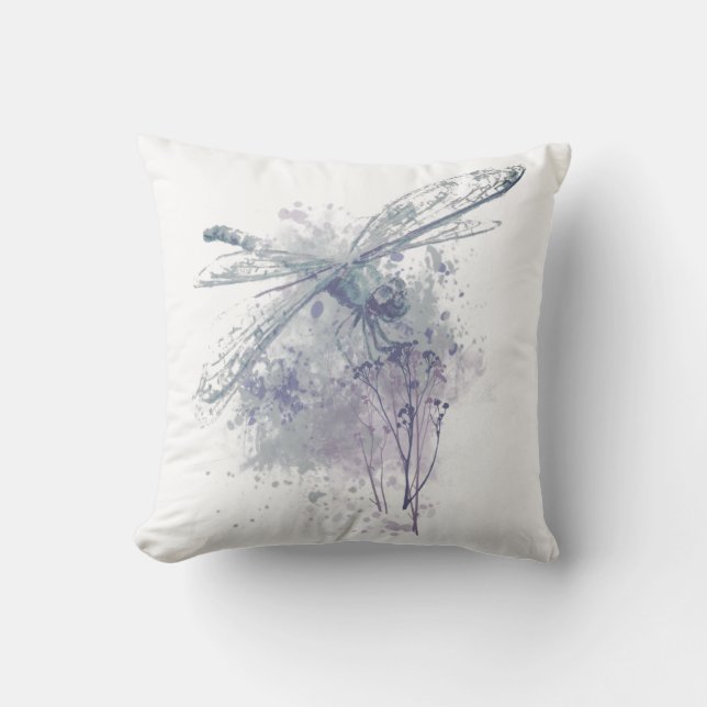 Coussin Dragonfly d'aquarelle d'origine en gris blanc (Recto)