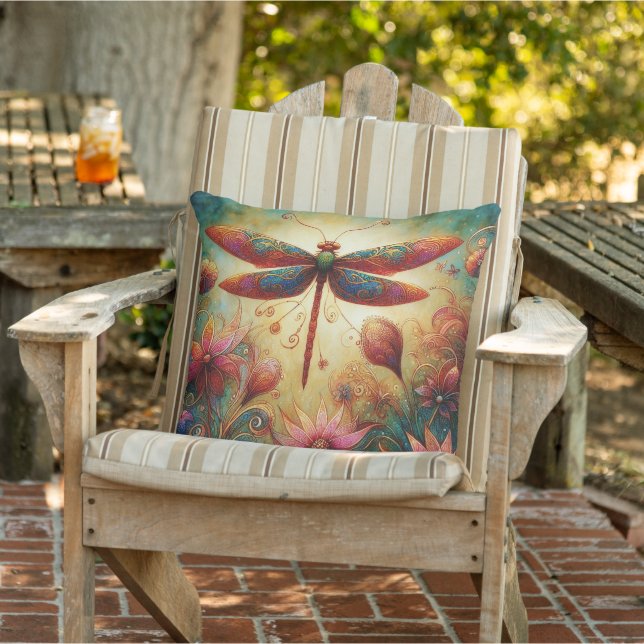Coussin Dragonfly lunaire Floral Art Abstrait Turquoise ro (Chaise)
