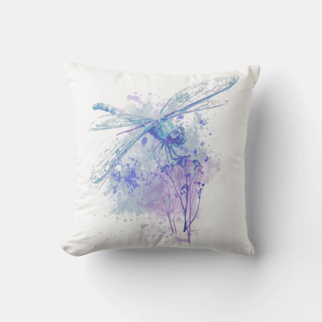 Coussin Dragonfly originale aquarelle dans Blue Mauve Natu (Recto)