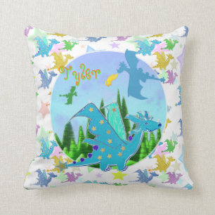 Coussin Dragons mignons avec Tyler nommé personnalisable