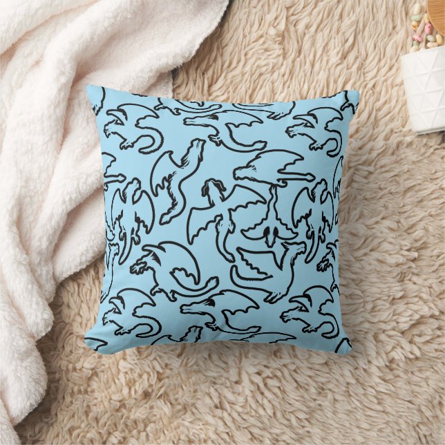 Coussin Dragons noirs motif contour.b L BG bleu (Couverture)