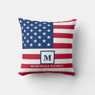 Coussin Drapeau américain Customisé Monogramme 4 juillet