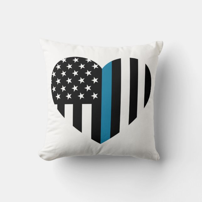Coussin Drapeau américain de la ligne bleue mince (Recto)