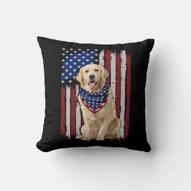 Coussin Drapeau américain Golden Retriever Bandana 4 juill (Recto)