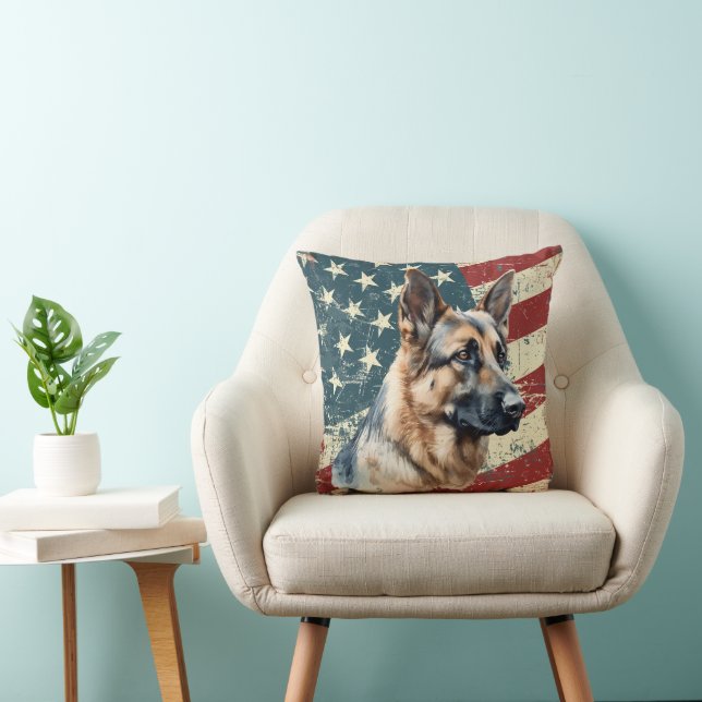 Coussin Drapeau américain Grunge Berger Allemand Chien (Chaise)