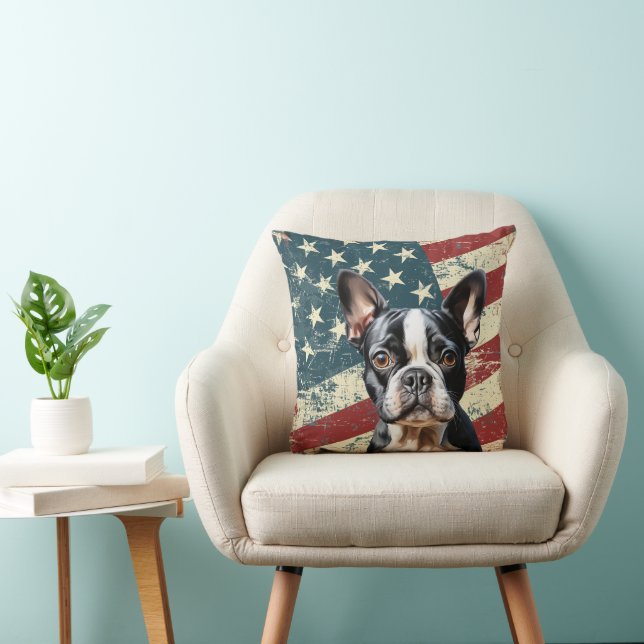 Coussin Drapeau américain Grunge Boston Terrier Dog (Chaise)