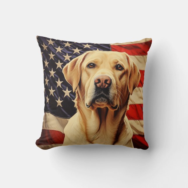 Coussin drapeau américain Labrador (Recto)
