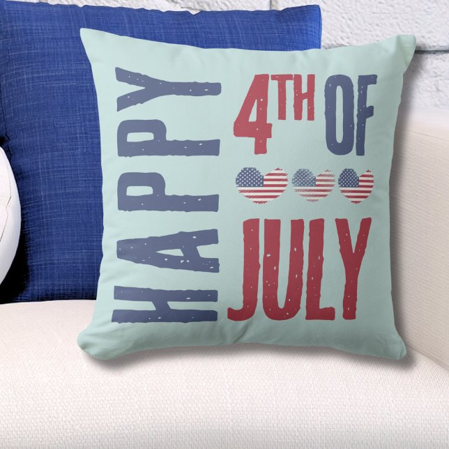 Coussin Drapeau américain patriotique 4 juillet (Cute Patriotic USA American Flag Heart 4th Of July Throw Pillow)