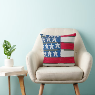 Coussin Drapeau Américain Peint Sur Palette En Bois