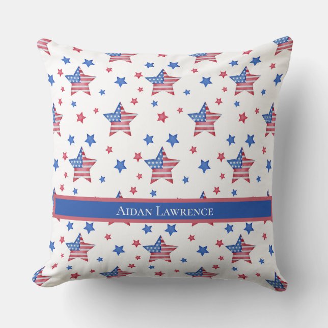 Coussin Drapeau américain personnalisé Blue Red Star (Recto)
