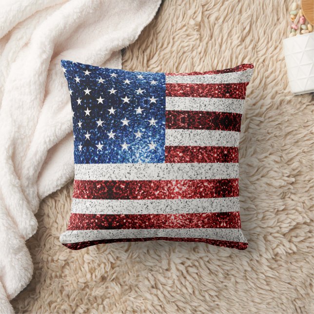Coussin drapeau américain rouge blanc brillant parties sci (Couverture)
