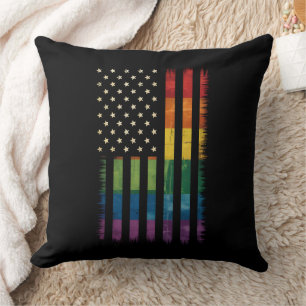 Coussin Drapeau arc-en-ciel en détresse Pride USA America