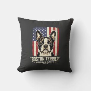 Coussin Drapeau Classique Américain Boston Terrier