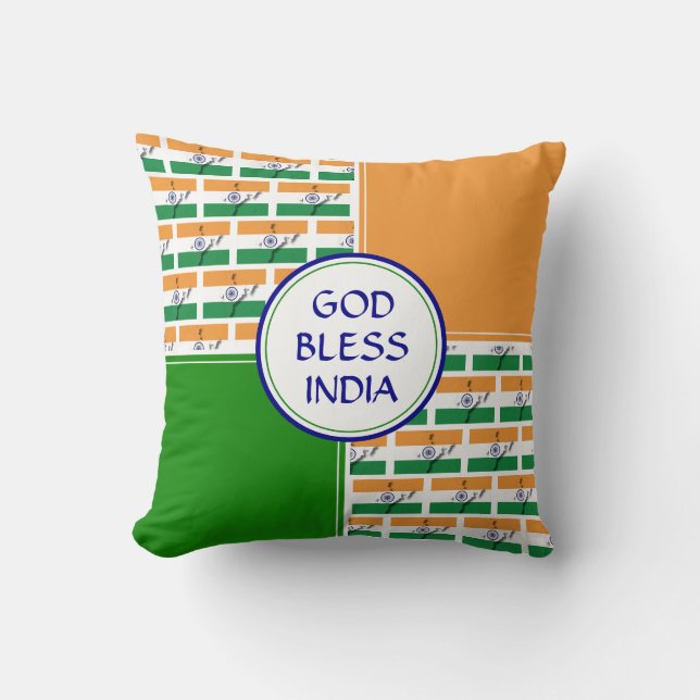 Coussin DRAPEAU DE L'INDE béni par Dieu (Recto)