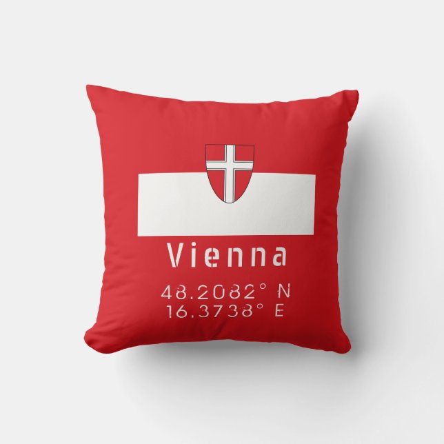 Coussin Drapeau de Vienne & Coordonnées (Recto)