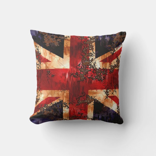 Coussin Drapeau du Royaume-Uni patriotique rouillé (Recto)