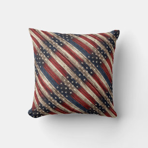 Coussin Drapeau en bois étoilé et rayé patiné