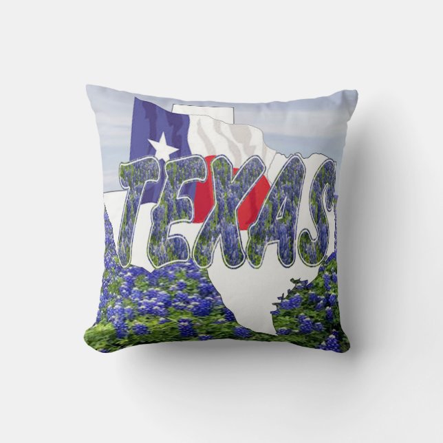 Coussin Drapeau et Bluebonnets du Texas de forme du Texas (Recto)