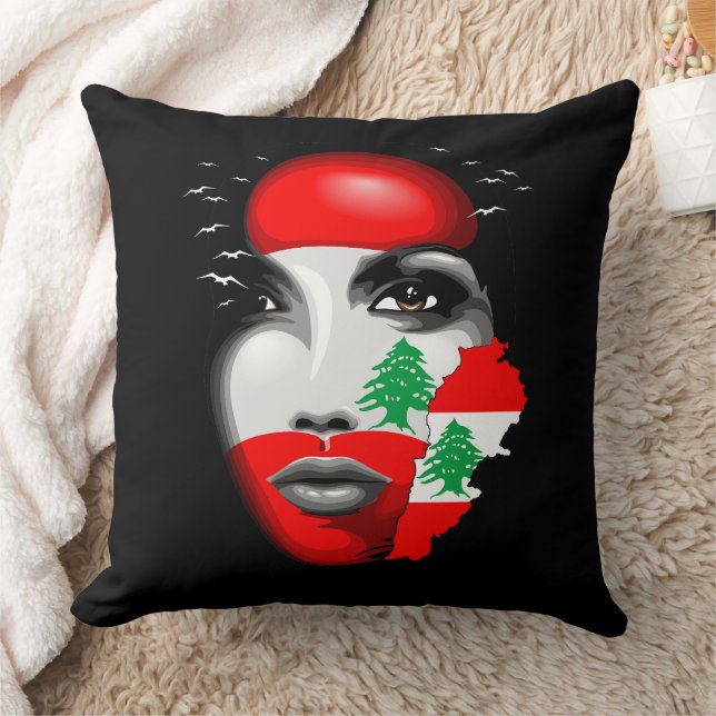 Coussin Drapeau et carte du Liban sur le visage de la fill (Couverture)
