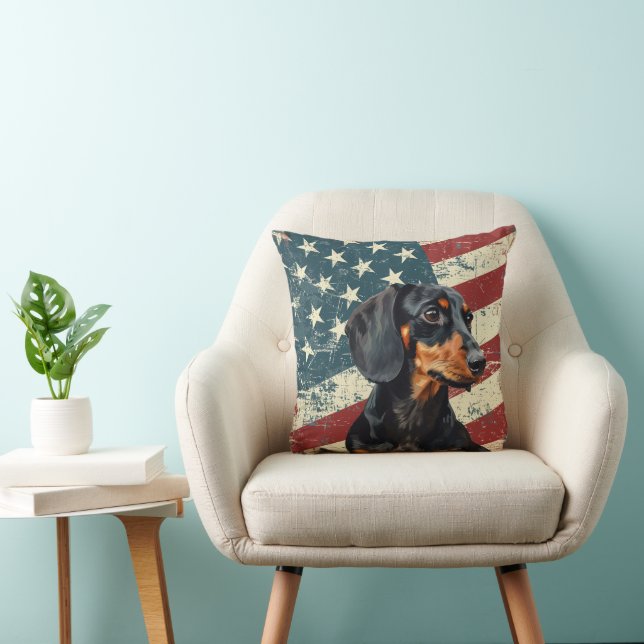 Coussin Drapeau Grunge USA Dachshund Chien (Chaise)
