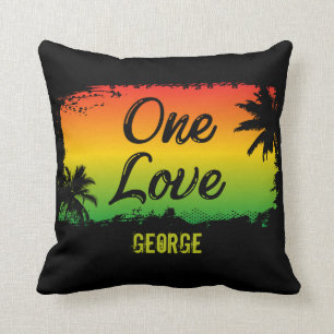 Coussin Drapeau jamaïcain Rasta coloré One Love Tropical