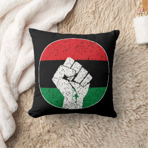 Coussin Drapeau panafricain Poing, histoire noire afro-amé
