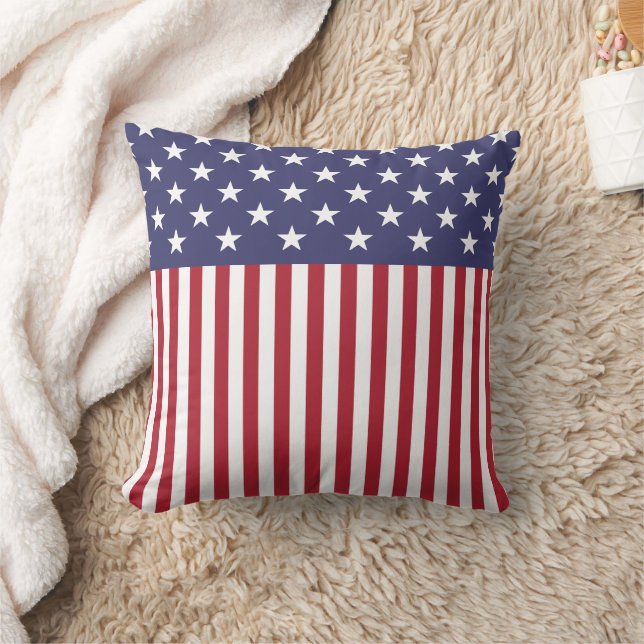 Coussin Drapeau Patriotique Rouge Blanc Bleu Étoiles Et Fr (Couverture)