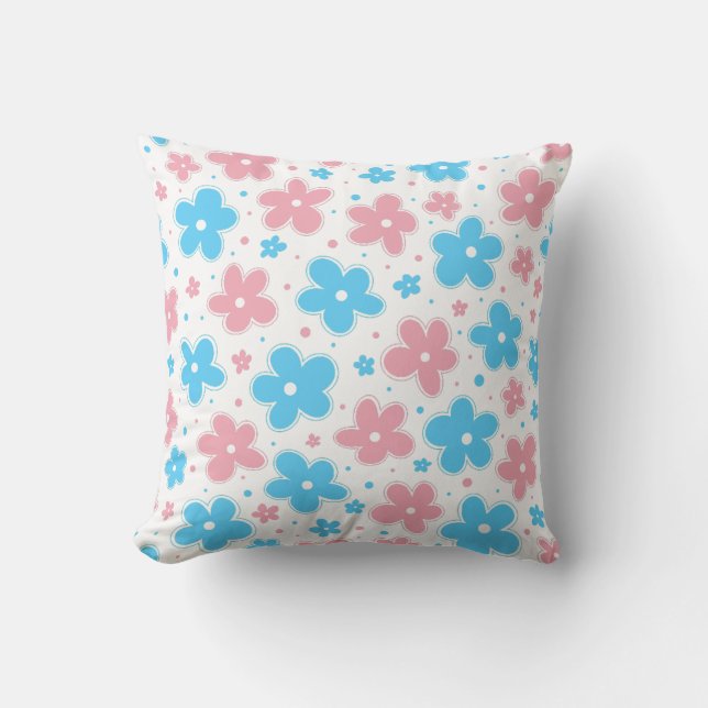 Coussin Drapeau Transgenre Fierté Fleurs Doodle Pastel (Recto)