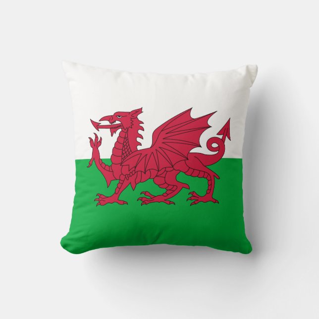 Coussin Drapeau vert et rouge du pays de Galles avec drago (Recto)