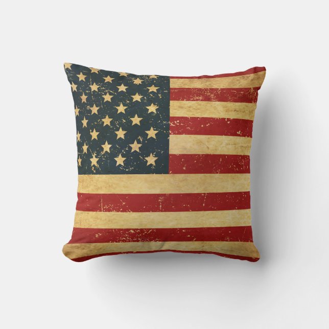 Coussin Drapeau Vintage américain Grunge (Recto)