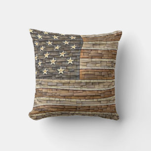 Coussin Drapeau vintage Patriotique USA sur mur de pierre