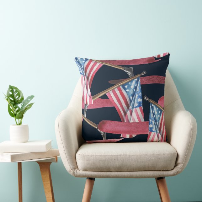 COUSSIN DRAPEAUX AMÉRICAINS BLEUS ROUGE PATRIOTIQUE (Chaise)