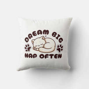 Coussin Dream Big Nap Souvent - Amoureux des chats mignon