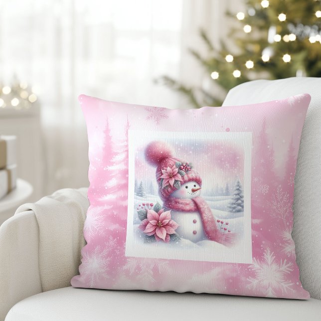 Coussin Dream Pink Forest Snowman Pinkmas Kids Cushion (Dream Pink Forest Snowman Pinkmas Kids Cushion)