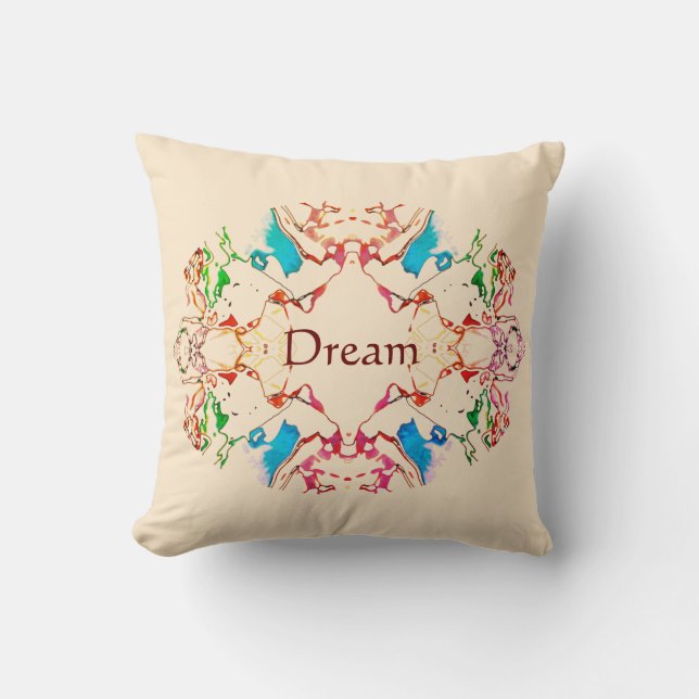 Coussin "Dream" Rouge Bleu Vert Bourgogne Mandala sur Beig (Recto)