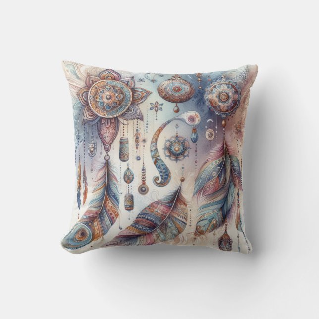 Coussin Dreamcatcher sur un thème bohème (Recto)