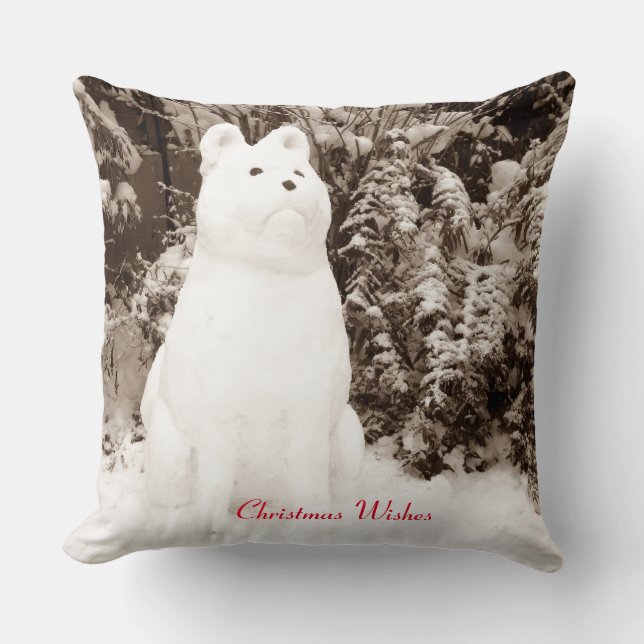 Coussin drôle akita neigeuse de la neige scène saisonnière (Recto)