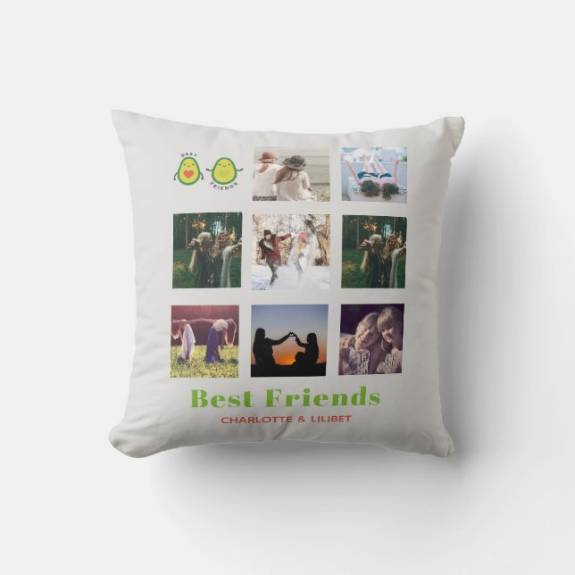 Coussin Drôle BFF PHOTO COLLAGE Cadeau personnalisé AVOCAD (Recto)