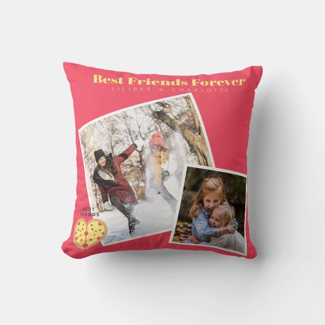 Coussin Drôle BFF PHOTO COLLAGE Cadeau Pizza Amis (Recto)