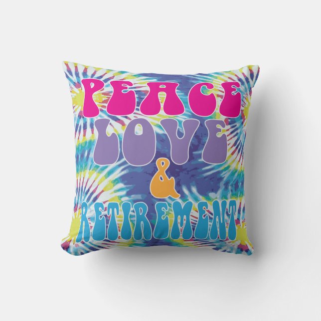 Coussin Drôle cadeau de retraite Peace Love & Retirement (Recto)