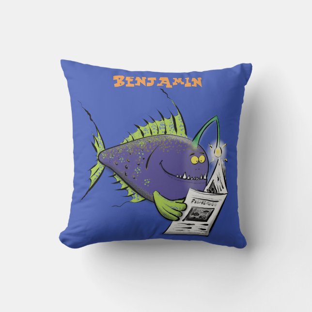 Coussin Drôle caricature de poisson de pêcheur (Recto)