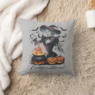 Coussin Drôle Chaudron Vintage Sorcière Bénie Halloween