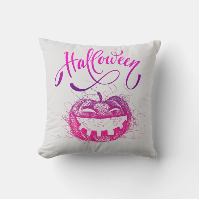 Coussin Drôle Citrouille violet visage Halloween typograph (Recto)