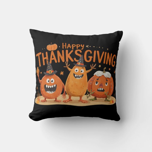 Coussin Drôle Citrouilles de Thanksgiving en Casquette sor (Recto)
