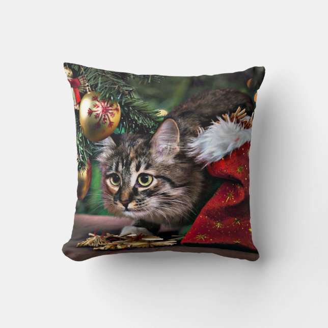 Coussin drôle de chat de Kitty de Noël de Meowy (Recto)