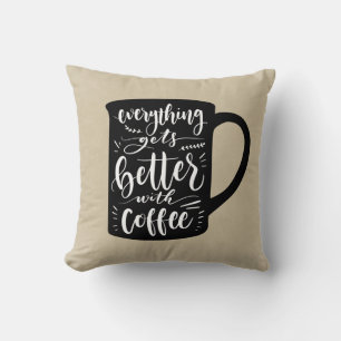 Coussin Drôle de Java addict au café, Brun clair caféine